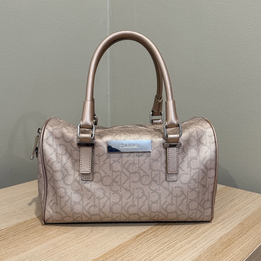 Calvin Klein Metallic Taupe Leather Satchel with Shoulder Strap/ Excellent - Picture 16 of 16